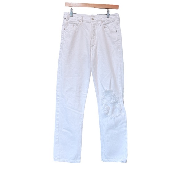 Citizens of Humanity Distressed Charlotte Crop White Fiori Jeans, Size 26 - Picture 4 of 14